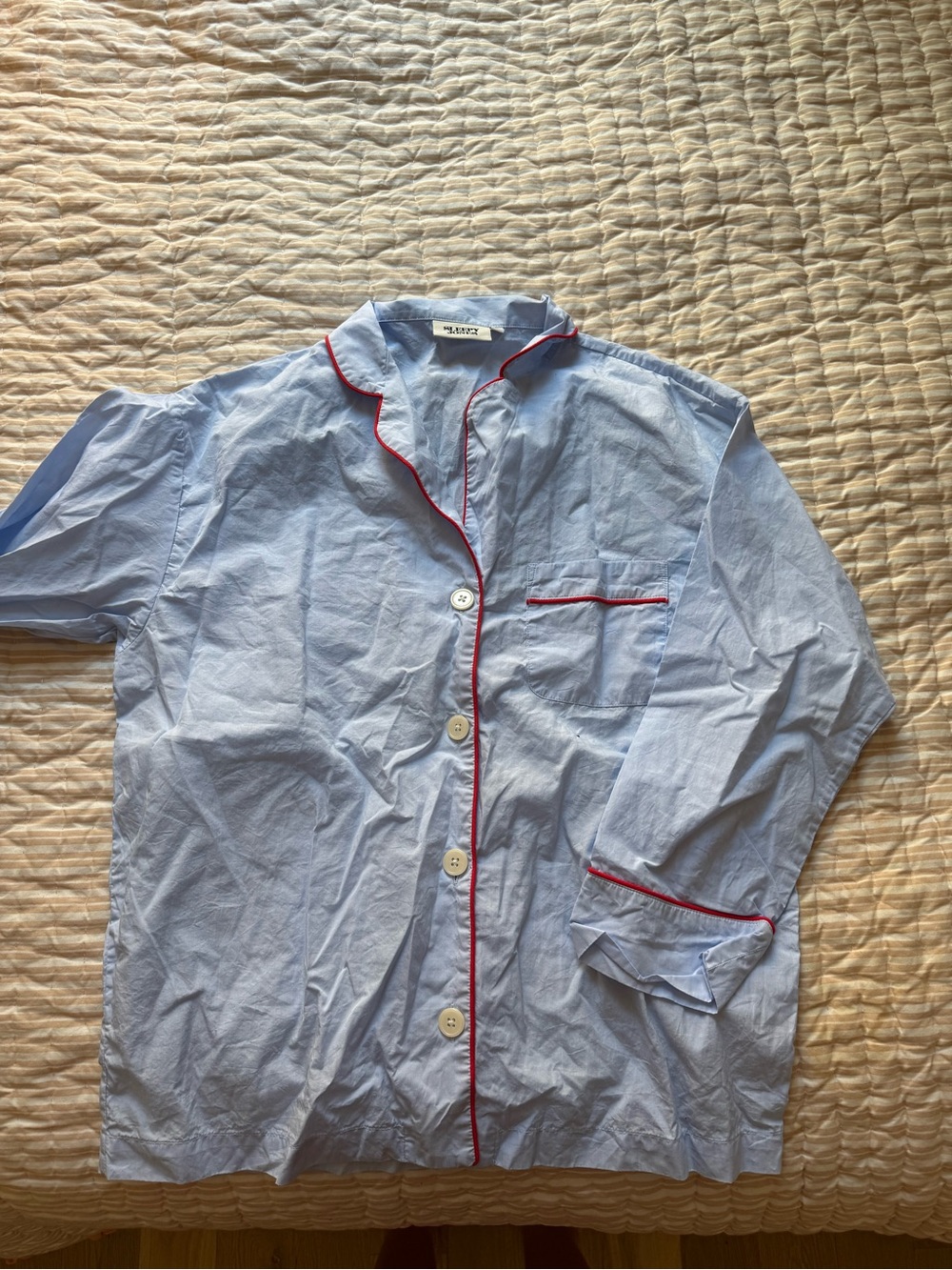 Sleepy Jones Light Blue Button-Down Shirt with Red Piping